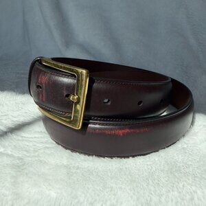 Roundtree & Yorke Oxblood Burgundy Full Grain Leather Belt 34/85 Brass Buckle Dr